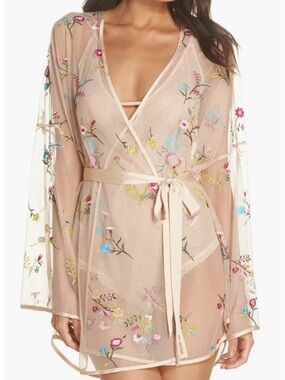Chelsea28 Sheer Floral Embroidered Robe Cover Up Sz Small Romantic Boho Lingerie